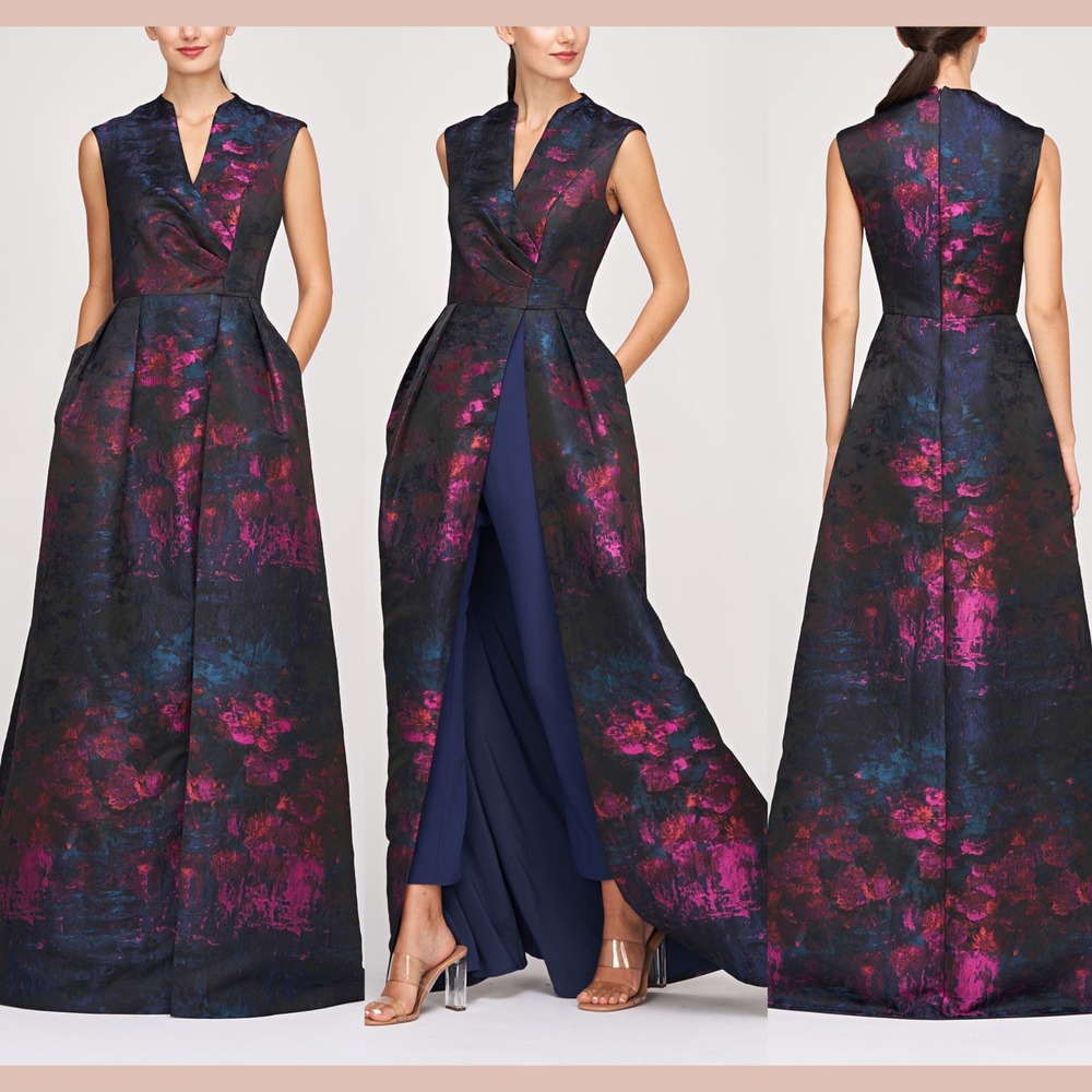NEW‎ $448 Kay Unger [ 6 ] Wilhelmina Walk Thru Jumpsuit in Dark Ink Cerise J1880